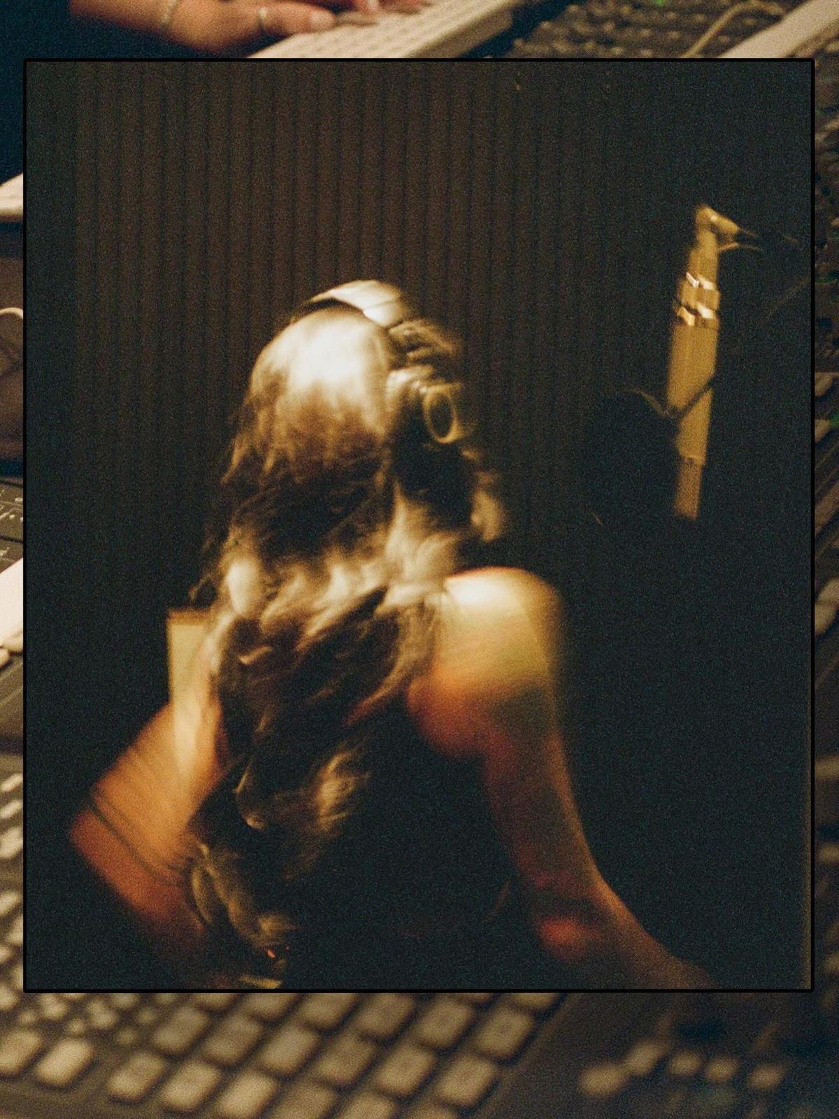 Recording session at the console, shot on film